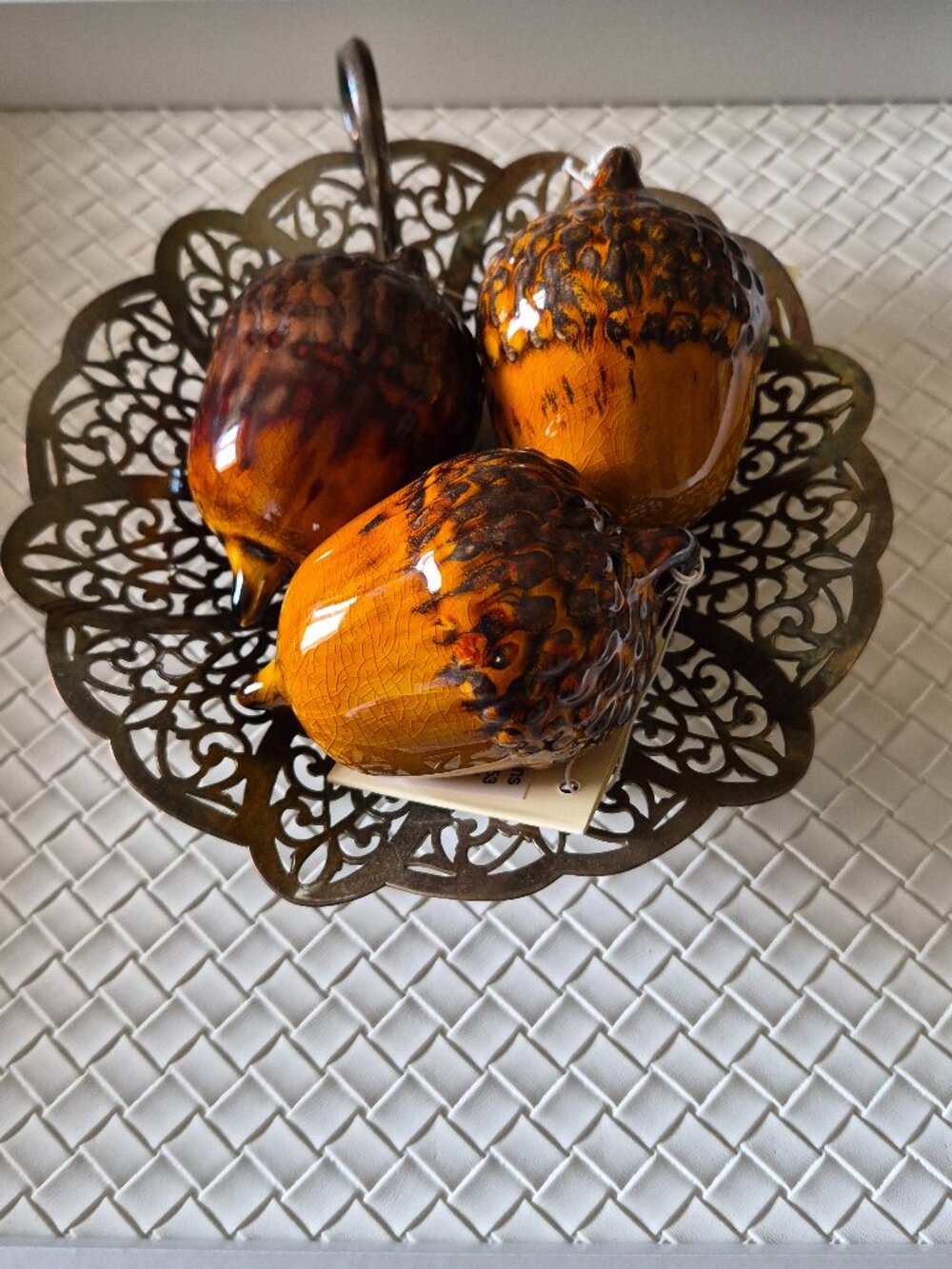 NWT Set of 3 Vintage Hand-crafted Ceramic Acorn Ornaments Fall Decor